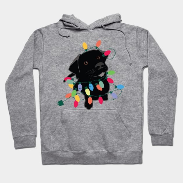 Puppy With Christmas Lights Hoodie by DesignCat